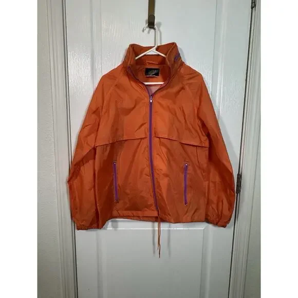 Vintage 90s Golden Bear Windbreaker Jacket Neon Orange Nylon Purple Accents S - Picture 4 of 11